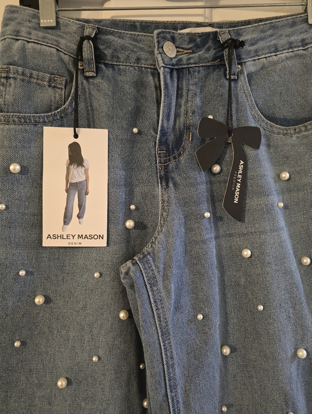Ashley Mason Light Blue Straight-Leg Jeans with Pearl Accents - Picture 3 of 4
